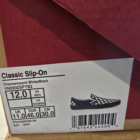 VANS Authentic Black White Checkerboard Classic Slip-On Shoe Mens Size 12 NEW - Picture 10 of 13